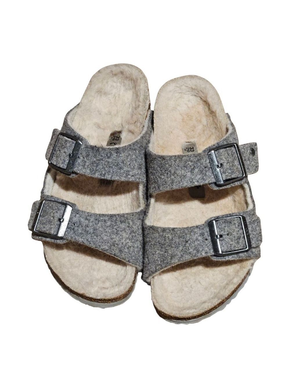 Kids' Birkenstock Grey Beige Shearling Lined Sandals US 2 (Little Girl)